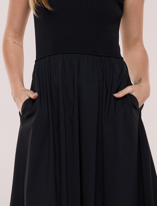 Vestido Midi Combinado NEGRO