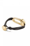 PULSERA DE CUERO BAÑADA EN ORO 18K Y CRISTAL FACETADO NEGRO Pulsera