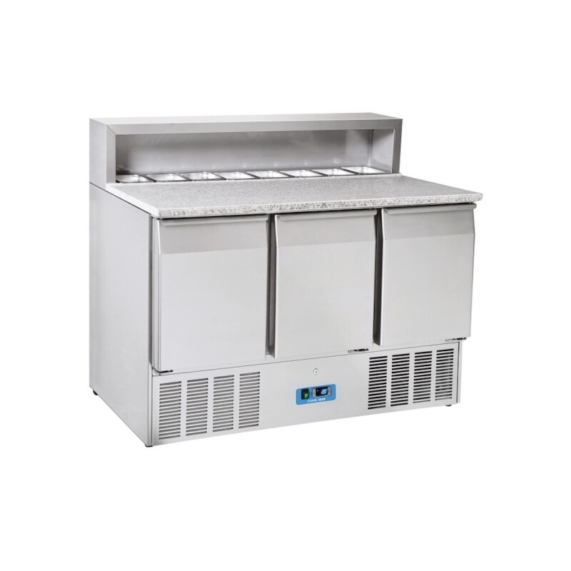 Mostrador refrigerado 3 puertas, con toppinera para pizza - Coolhead CRP 93A Mostrador refrigerado 3 puertas, con toppinera para pizza - Coolhead CRP 93A