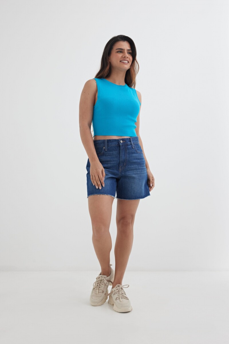 Top tejido cuello redondo AZUL