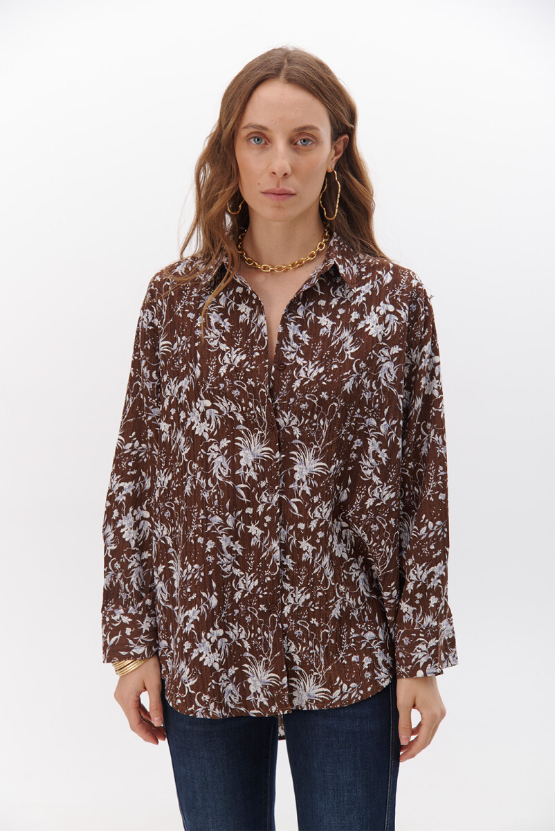 CAMISA JULIETA FLORES - CHOCOLATE 