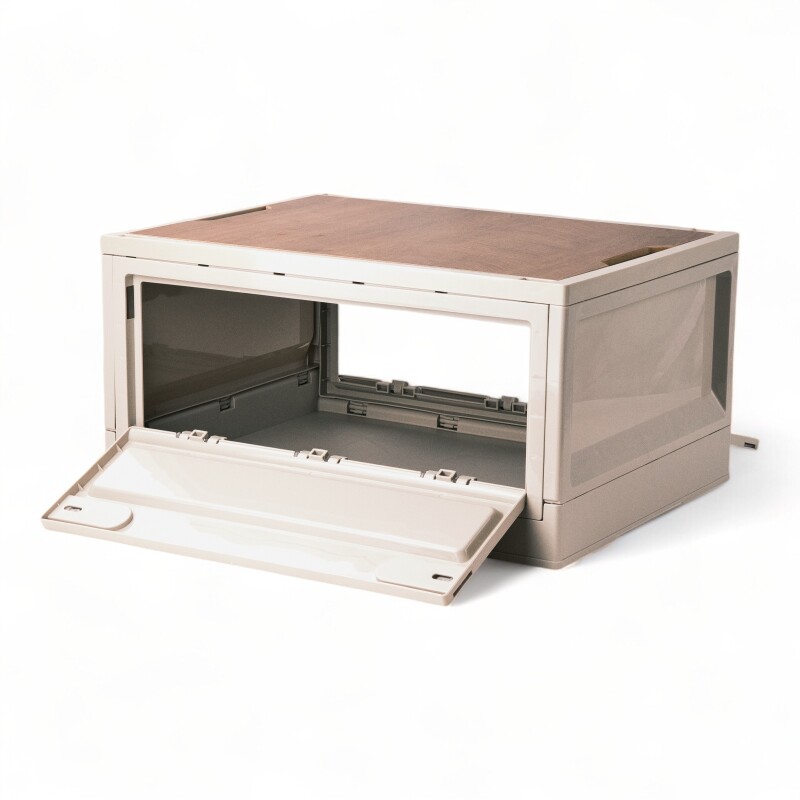 Caja Pp Organizadora Plegable Y Apilable Con Tapa De Mdf Sin Color