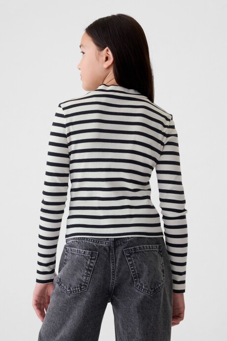 Remera Polera Niña Navy White Stripe