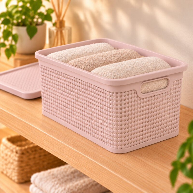 Caja simil ratán 15 lts ROSADO