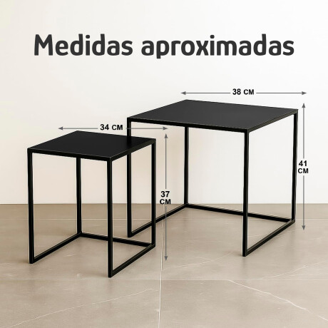 Set x2 Mesas Auxiliares Metal Anidables Decorativas Negro