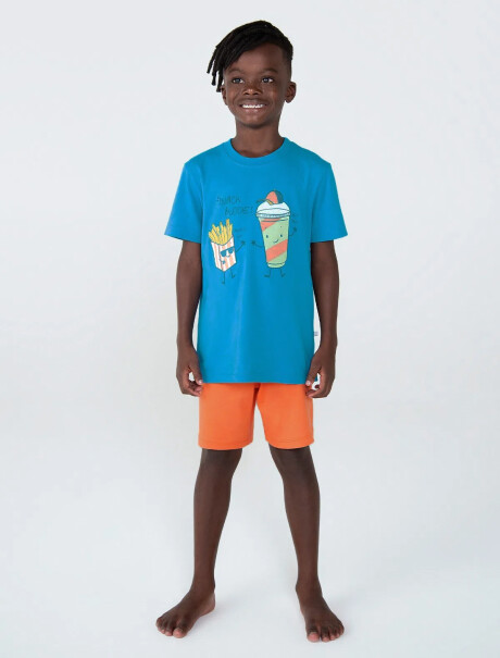 PIJAMA INFANTIL CON ESTAMPA Y BERMUDA CELESTE