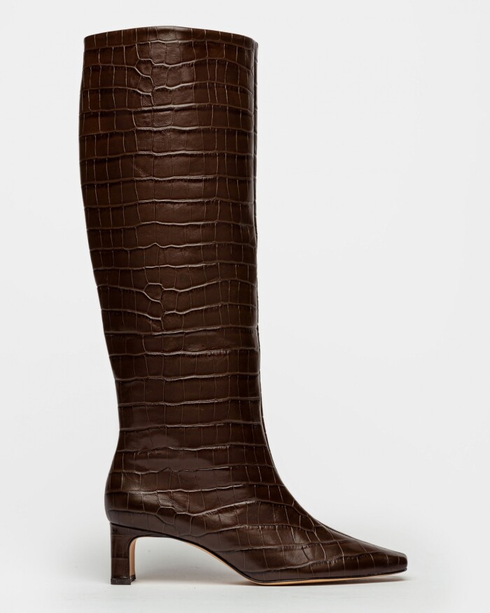 Bota Caña Alta Pixie En Cuero Croco Marron