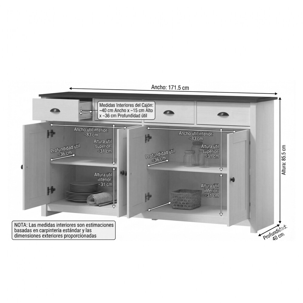 Aparador - 4 Puertas - 4 Cajones - Línea Colonial Freijo