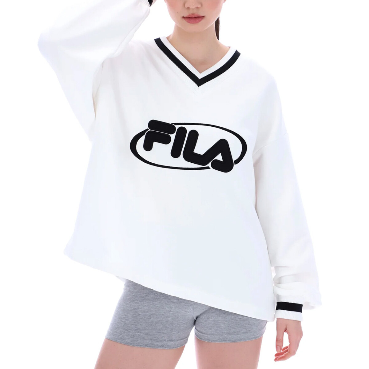 Fila mujer buzo fit v-neck pullover - cream - Crema 