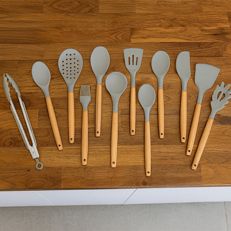 Set De Espátulas Cocina 12 Piezas Silicona Antiadherente Gris Set De Espátulas Cocina 12 Piezas Silicona Antiadherente Gris