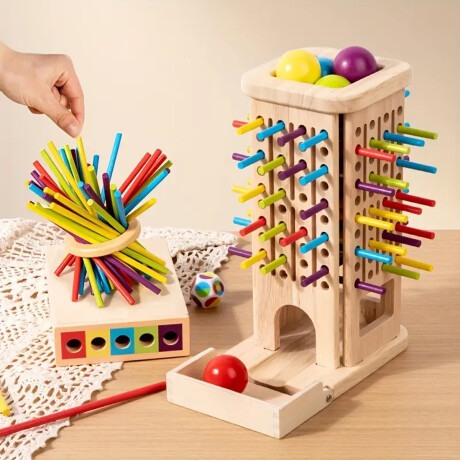 Juego de mesa infantil de madera con palitos y bolas de colores Sc