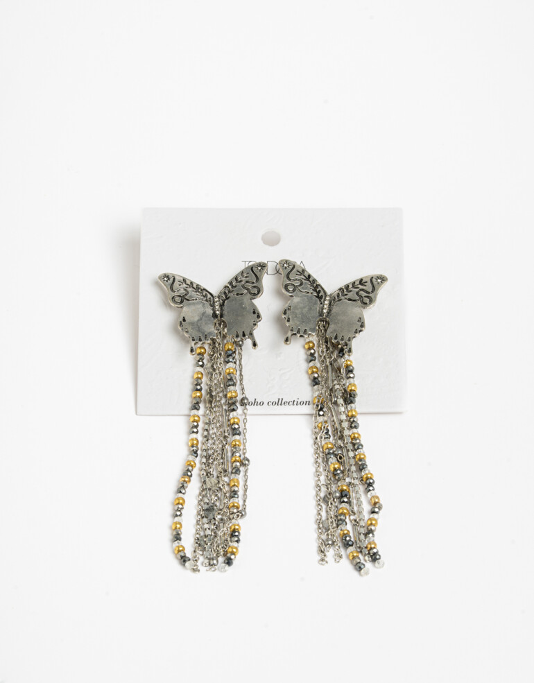 Aros Colgantes Largos Folk Aros Largos Mariposa Boho - Dorado Antique Gold