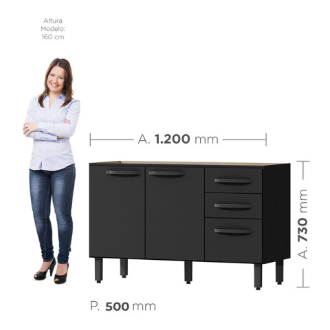 [OUTLET] Bajo Mesada 3 Puertas 2 Cajones con Patas Regulables - Negro [SOLO RETIRO EN LOCAL] [OUTLET] Bajo Mesada 3 Puertas 2 Cajones con Patas Regulables - Negro [SOLO RETIRO EN LOCAL]