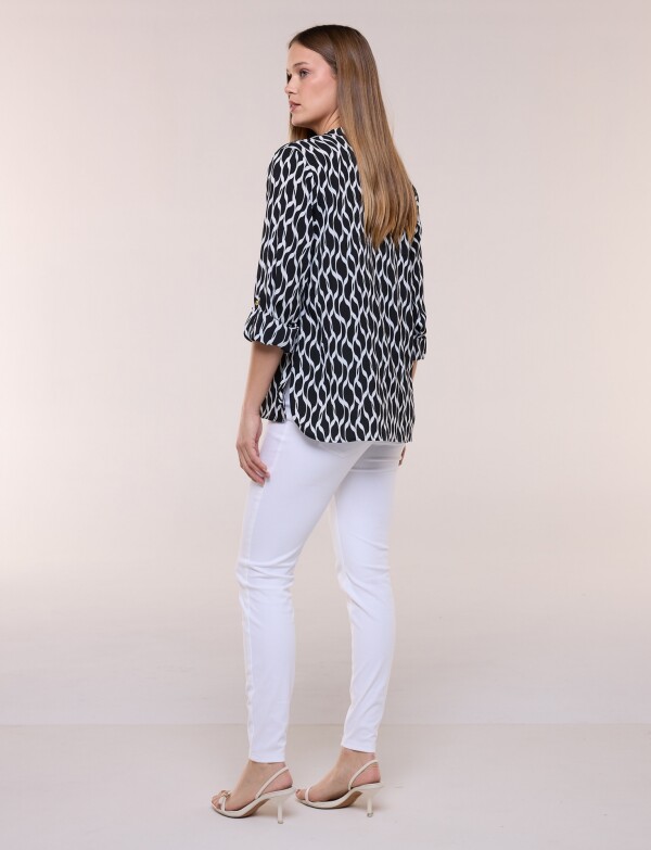 Camisa Detalle Botones Printed NEGRO/BLANCO