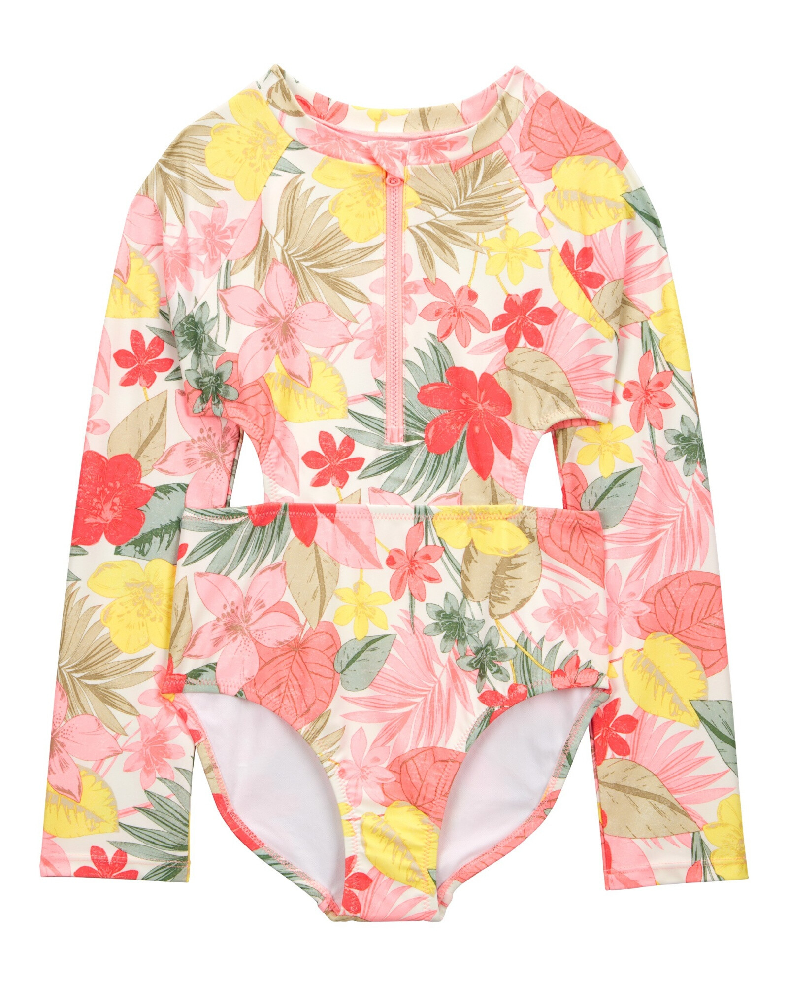 Malla de baño una pieza, manga larga, con protección UPF 50+, diseño floral Sin color