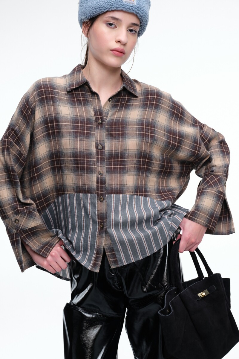 Camisa check y rayas Marron