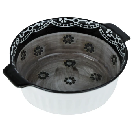 BOWL SET X2UDS CERAMICA REDONDO C/ASAS GRIS C/FLOR BEIGE 12X4.5CM DX190637-S2-X18 BOWL SET X2UDS CERAMICA REDONDO C/ASAS GRIS C/FLOR BEIGE 12X4.5CM DX190637-S2-X18