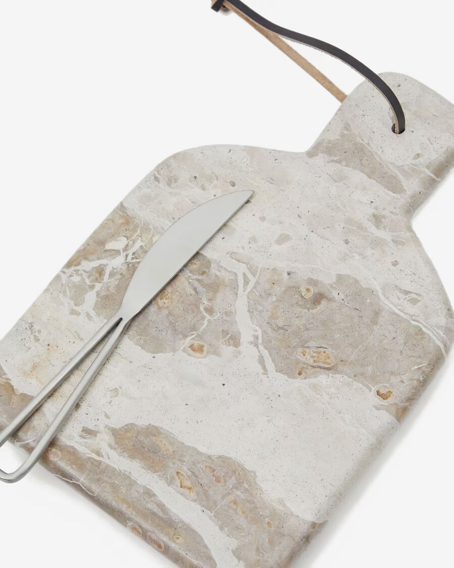 Set de tabla de cortar pequeña y cuchillo Suka de mármol beige Set de tabla de cortar pequeña y cuchillo Suka de mármol beige