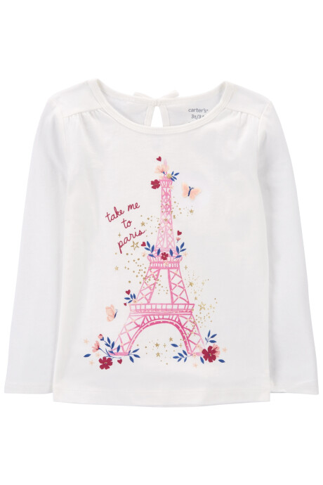 Remera de algodón manga larga estampa torre eiffel 0