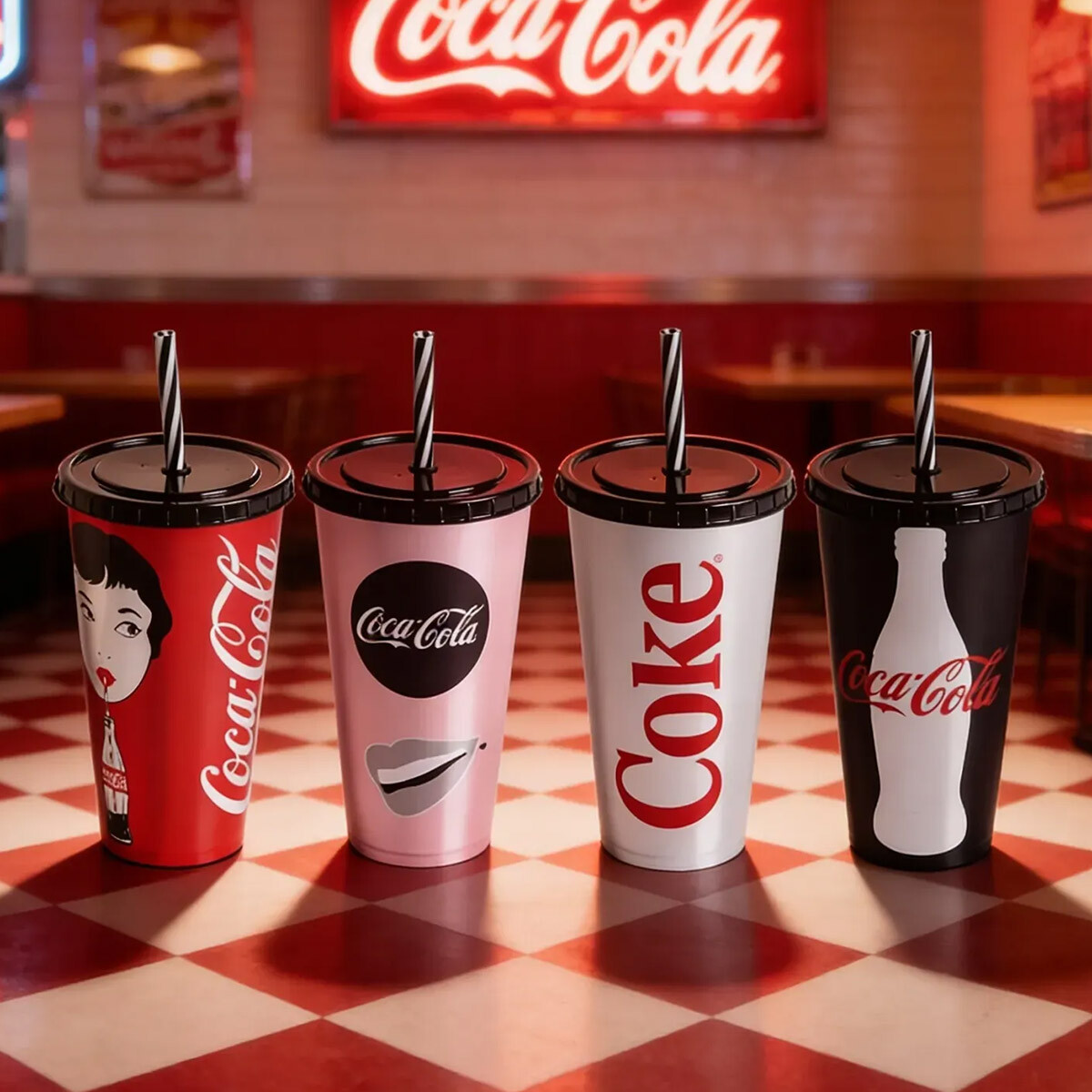 Vaso Plástico con Pajita 700ml Coca Cola Surtidos 