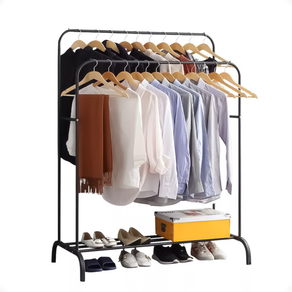 Perchero Doble De Metal Organizador De Ropa Negro