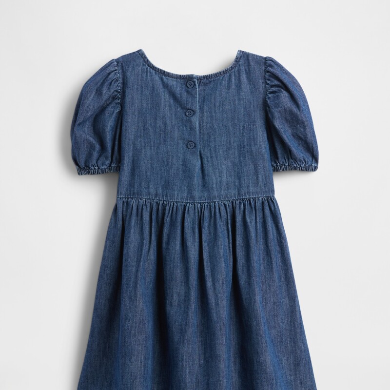 SS DNM PUFF SLV BOW DRS DARK WASH