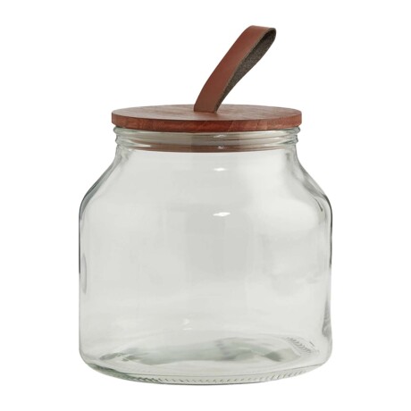 Frasco Tarro Recipiente en Vidrio 2Lts Tapa Madera y Cuero Transparente