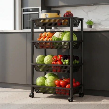 Estante Organizador 4 Pisos Con Ruedas Multiuso Cocina Baño Negro