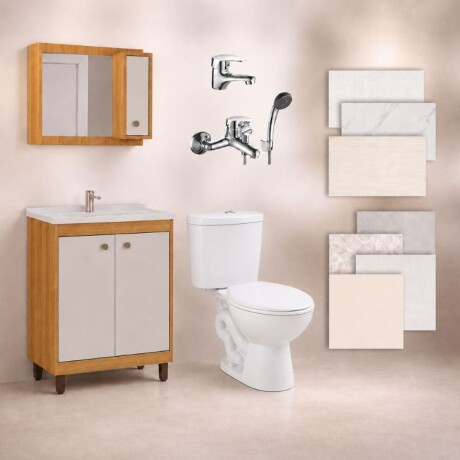 BAÑO COMPLETO N°3 INODORO CON MOCHILA + MUEBLE DE BAÑO 60 CM CON ESPEJO + GRIFERIA + CERAMICA DE PISO Y PARED BAÑO COMPLETO N°3 INODORO CON MOCHILA + MUEBLE DE BAÑO 60 CM CON ESPEJO + GRIFERIA + CERAMICA DE PISO Y PARED