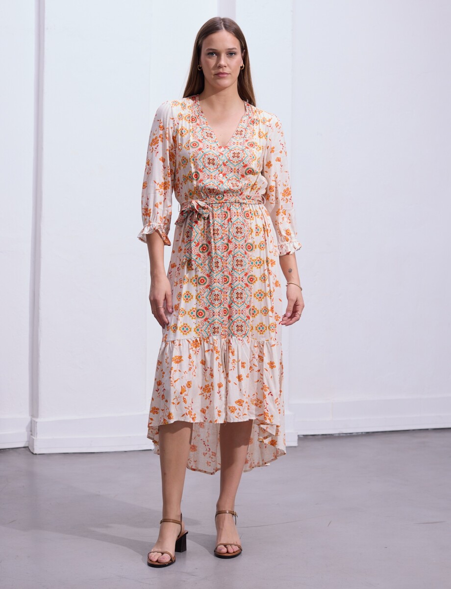 Vestido Gasa Print - Beige/multi 