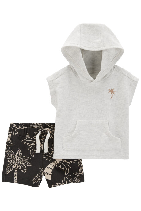 Set dos piezas de algodón, short y remera canguro manga corta, diseño palmeras Sin color