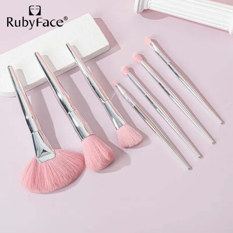 Set Maquillaje 7 Brochas Suaves + Luces LED Espejo 10 Focos Rosa