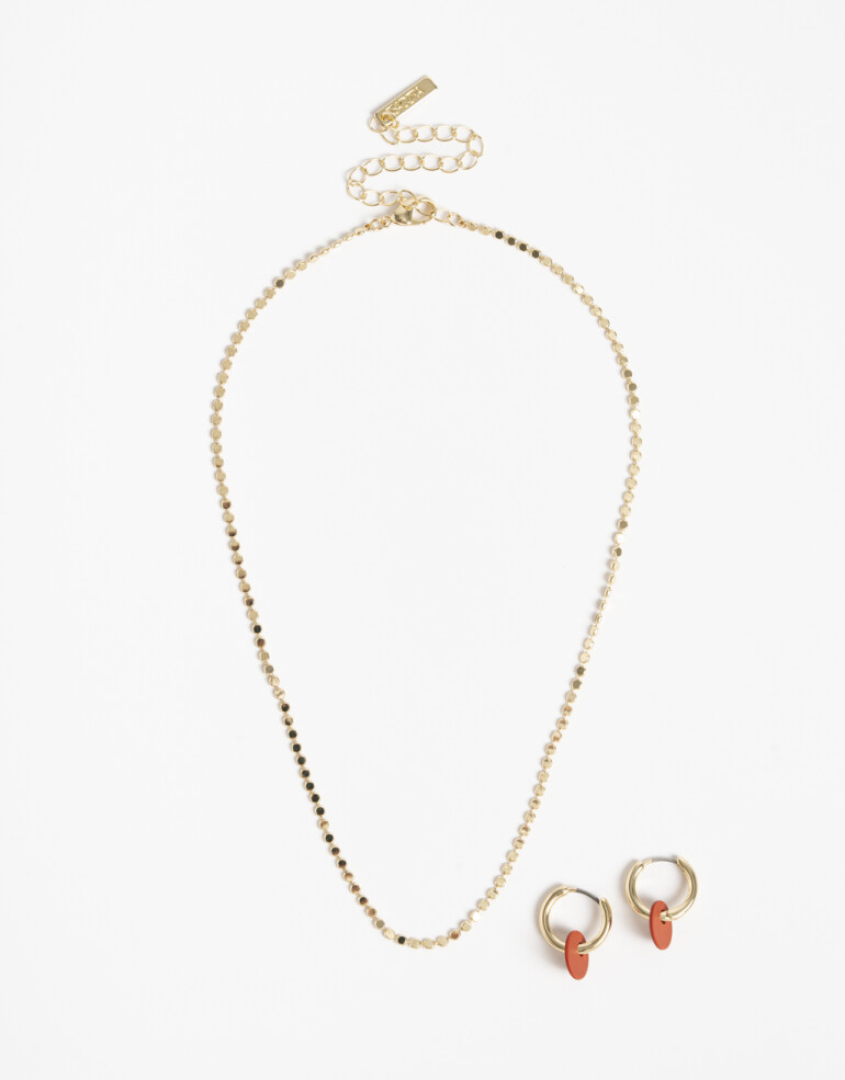 Bijouterie Set Set Aros Chapones Y Collar - Dorado