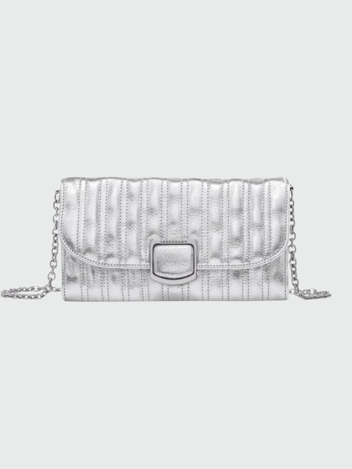 Longchamp -Sobre de cuero con solapa, Brioche Plateado