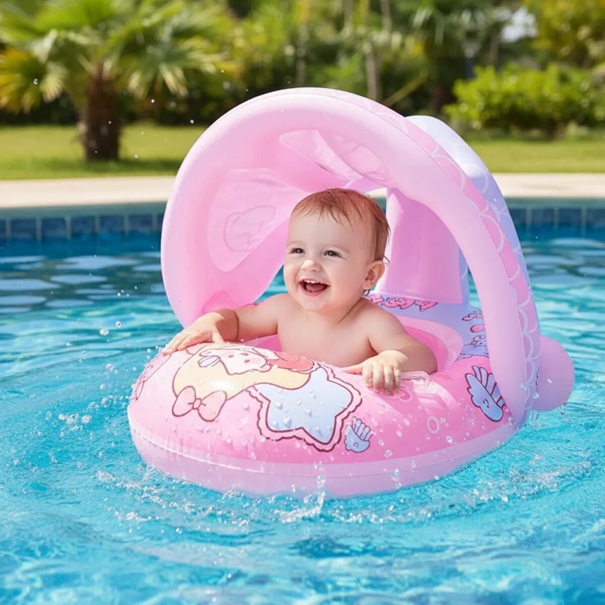 Flotador bebe con techo sport - rosa 