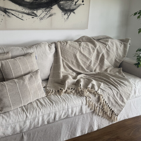 Manta para sillón y cama algodón Rayas Greige 180 x 130 cm
