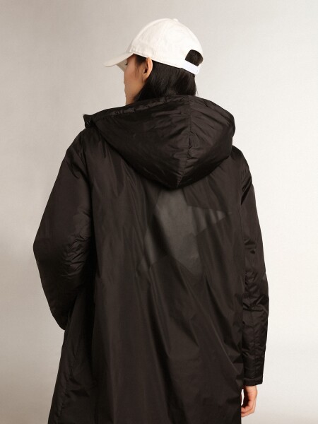 Campera larga acolchada con capucha, Anorak Negro