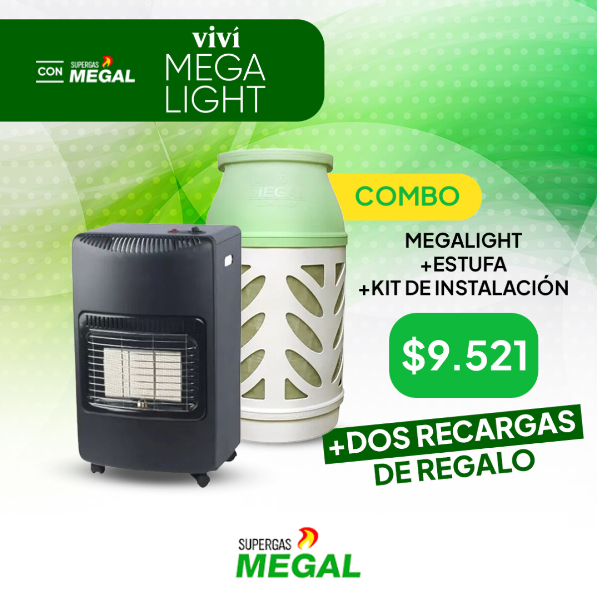 COMBO Estufa a gas + Garrafa 11kg + kit de instalacion habiltado + 2 RECARGAS GRATIS 