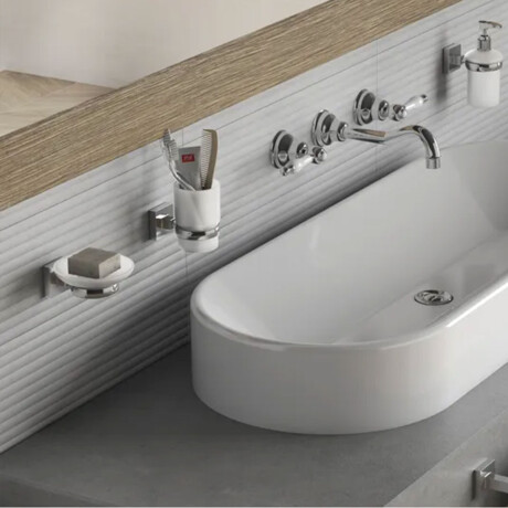 PORTA VASO VIDRIO Y METAL LINEA ROMA COLOR CROMO BRILLANTE CROMO