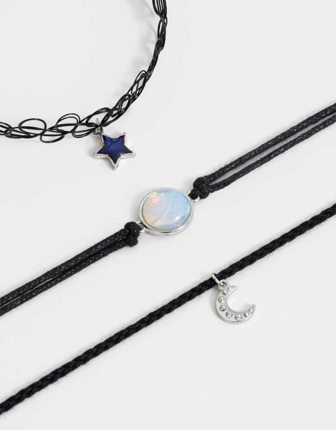Chokers Moonstone Set De Chokers - Plateado