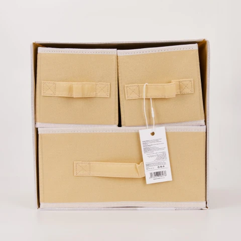 CAJA DE ALMACENAMIENTO DE TELA NO TEJIDA DE 2 CAPAS Y 3 CAJONES (BEIGE) CAJA DE ALMACENAMIENTO DE TELA NO TEJIDA DE 2 CAPAS Y 3 CAJONES (BEIGE)