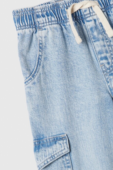 Jean Cargo Easy Wide Pull On Niña Light Wash