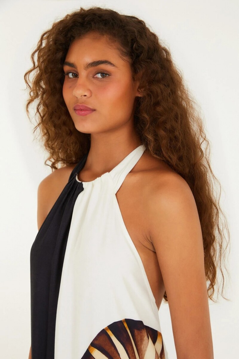 VESTIDO LARGO BICOLOR Negro