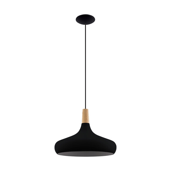 Lámpara campana metal negro y madera Ø40cm SABINAR EG4308