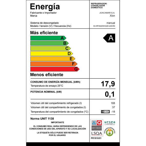 Heladera Xion Hfh220 205 L HELADERA XION XI-HFH220 BLANCA