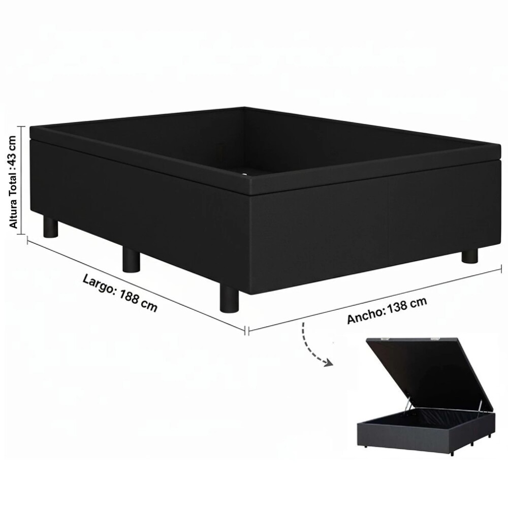 BOX BAÚL 2 PLAZAS BASE DE SOMMIER GUARDARROPA CAMA GRIS