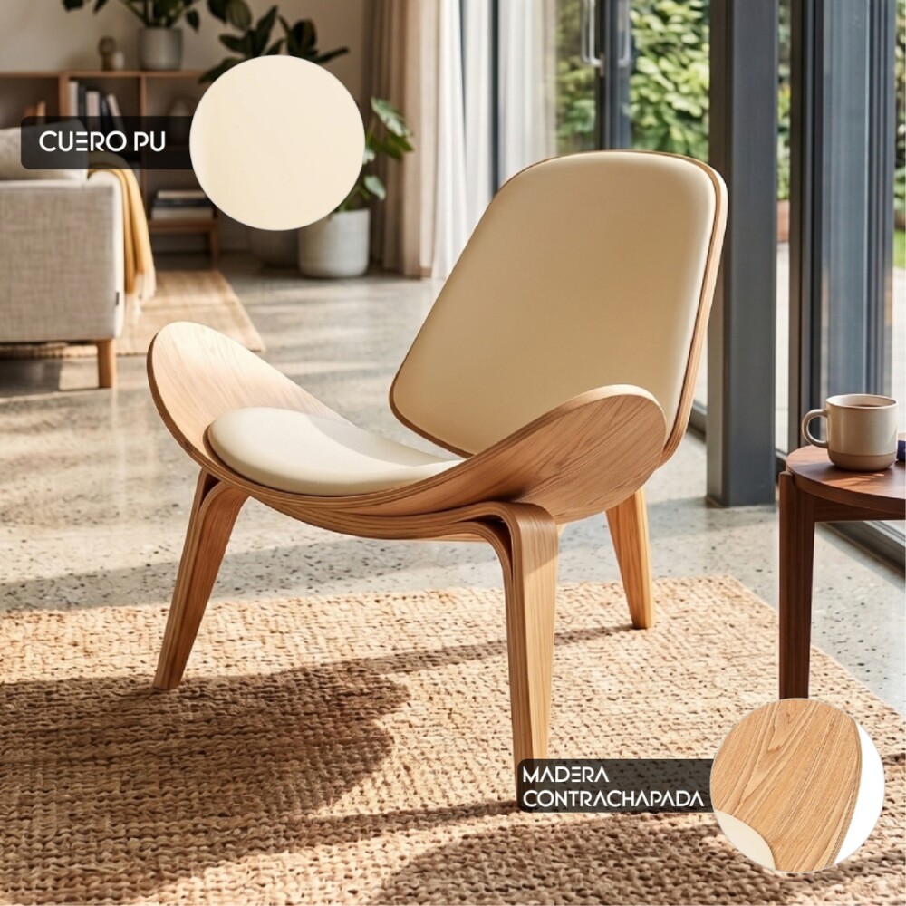 Butaca Shell Madera Contrachapada PU Crema/Natural