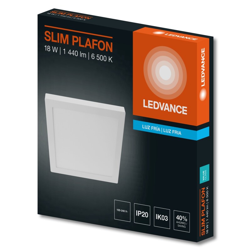 PANEL ADOSAR LEDVANCE OSRAM SLIM CUADRADO 18W Panel Led LEDVANCE OSRAM Slim Cuadrado De Adosar 18W Luz Cálida