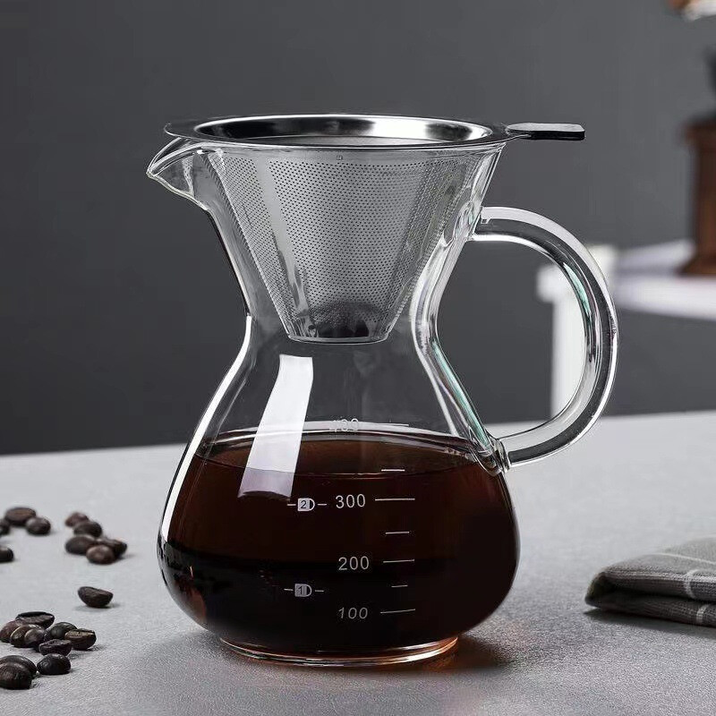 Cafetera Pour Over de Vidrio – Café de Goteo Manual con Filtro de Acero Inoxidable 400ml Cafetera Pour Over de Vidrio – Café de Goteo Manual con Filtro de Acero Inoxidable 400ml