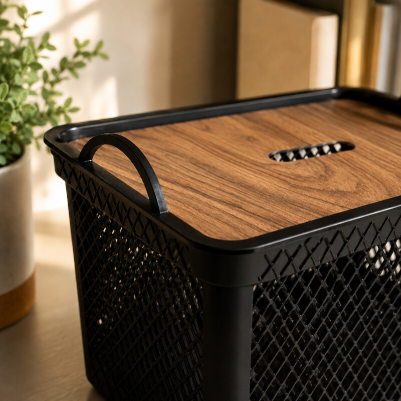 Caja con tapa simil madera 20 Lts NEGRO